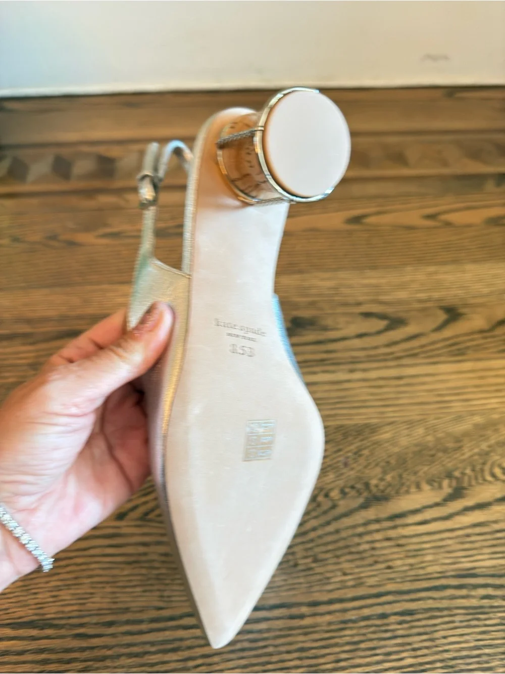 Metallic Silver Slingback Block Heel Pumps - Picture 4 of 5